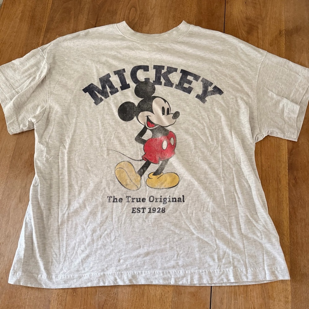 H&M Vintage Look Disney Mickey Tee Oversized Grey Short Sleeve Large